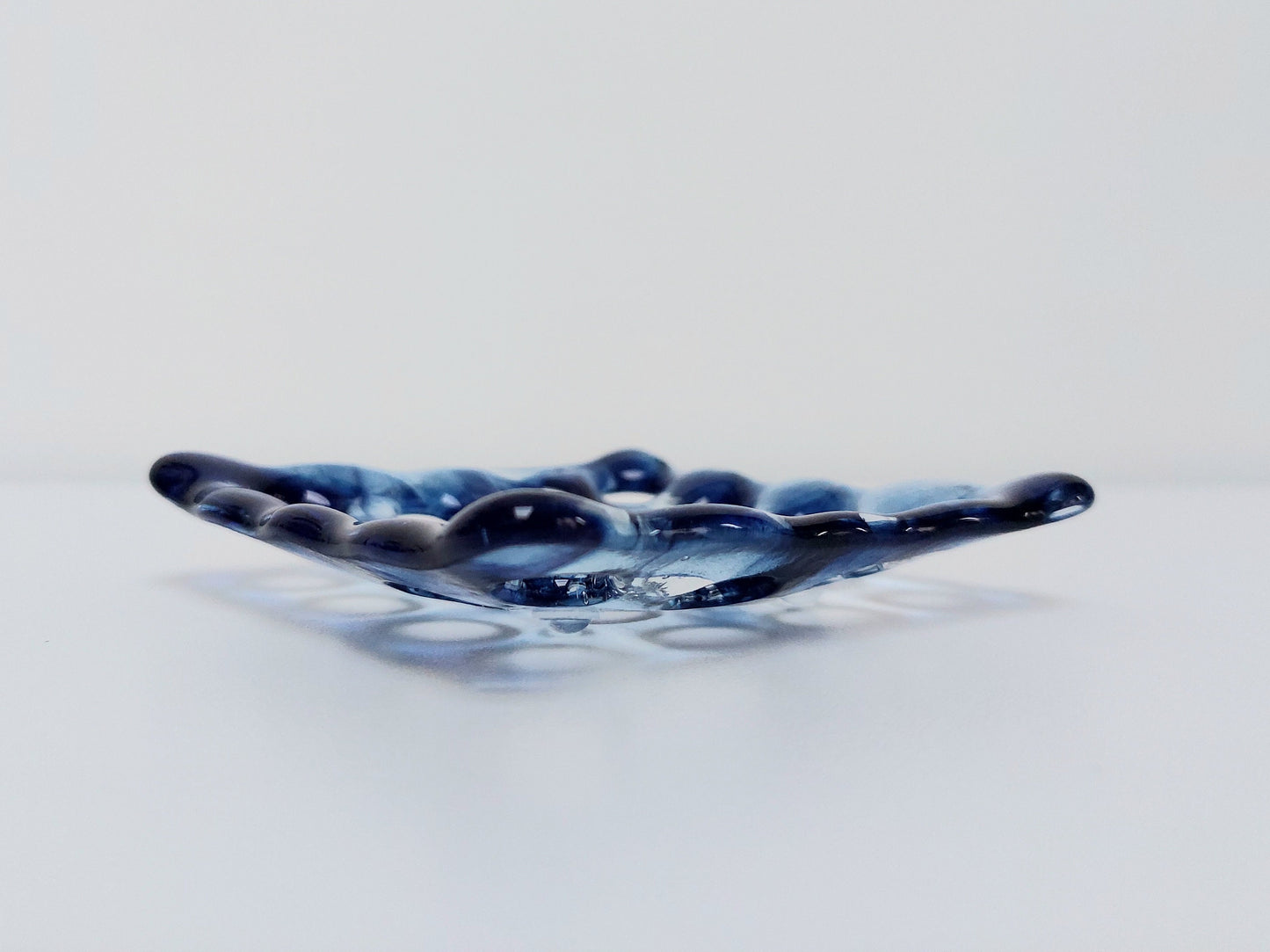 Coniston Water Glass Art Soap Dish with Holes, Handcrafted Dark Aventurine Blue and Crystal Clear Fused Glass Soap Tray, Blue Bathroom Décor
