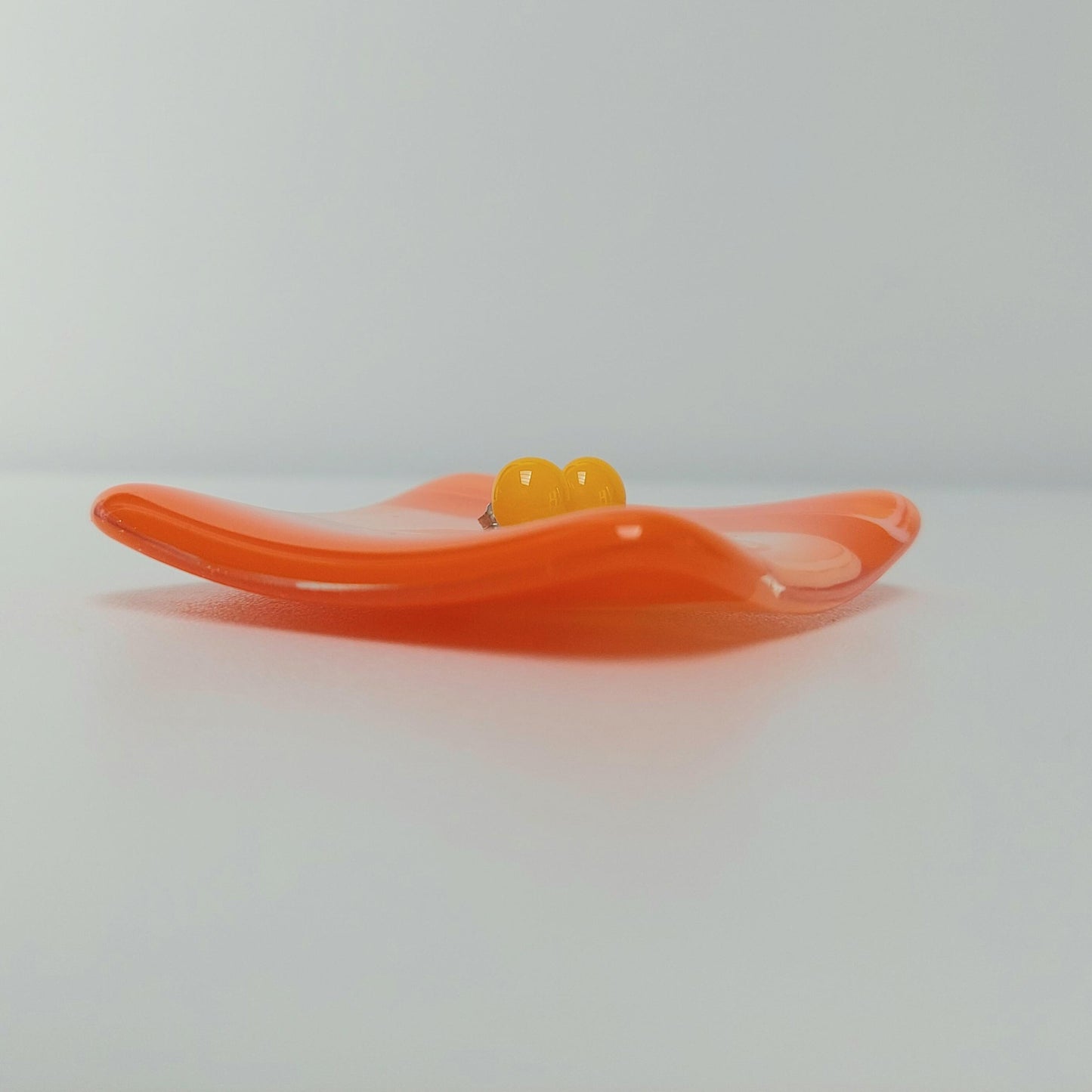 Orange Glass Art Ring Dish, Small Handmade Fused Glass Trinket Dish, Boho Bedside Table Earring Bowl, Tealight Tray, Orange Bedroom Décor