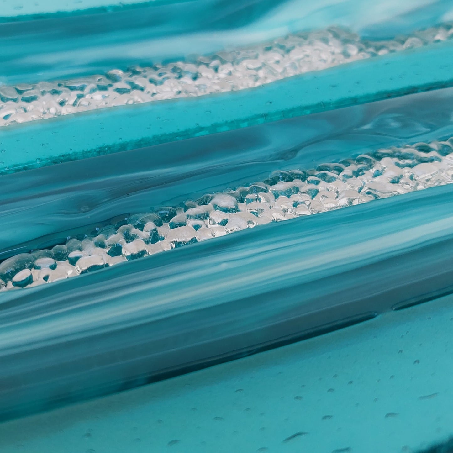Large Teal Glass Art Plate, Handmade Teal and Aqua Fused Glass Decorative Tray, Teal Living Room Décor, Artisanal Coffee Table Centrepiece