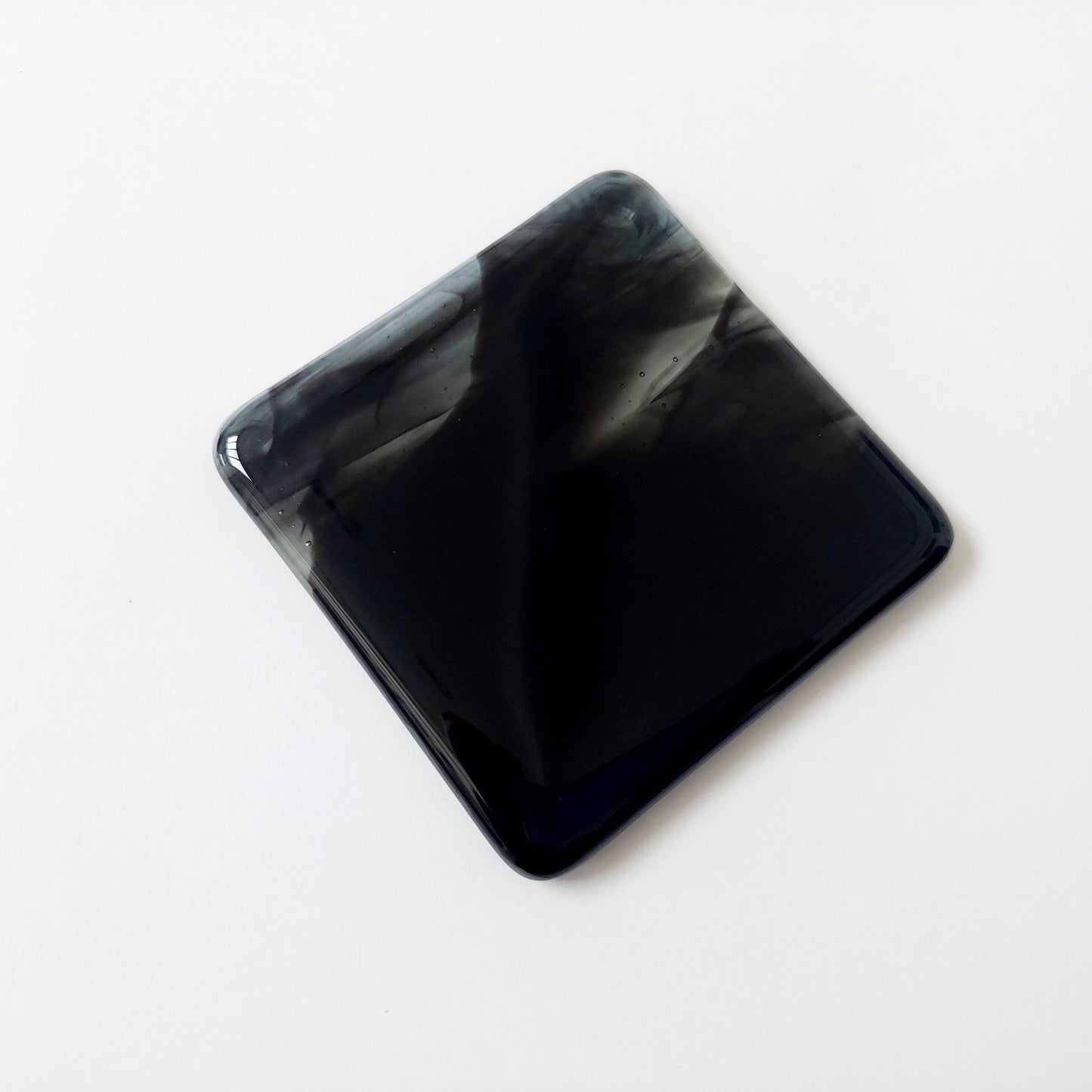 2 November in the Lakes Coasters, Set of Handmade Black and Crystal Clear Fused Glass Coasters, Abstract Coffee Table Mats, Monochrome Décor