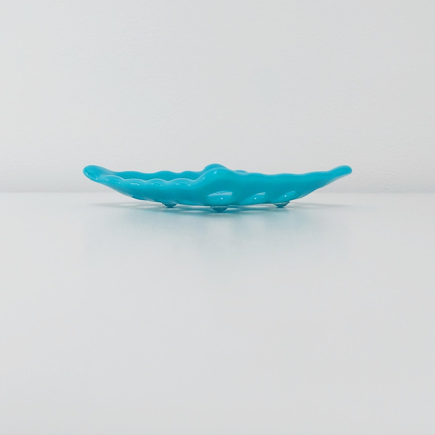 Pastel Turquoise Glass Soap Dish with Holes, Small Handcrafted Organic Fused Glass Art Tray, Unusual Candle Stand, Turquoise Bathroom Décor