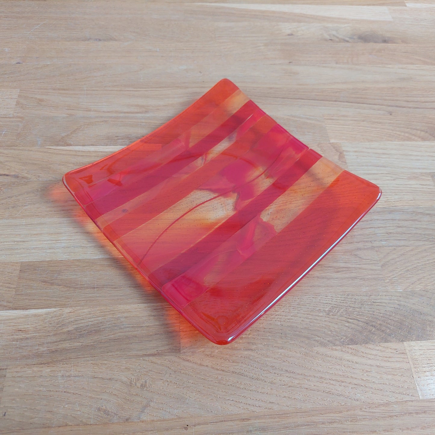 Orange and Red Glass Art Plate, Handmade Fused Glass Decorative Plate