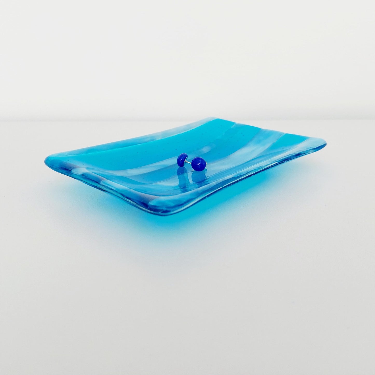 Winter in the Lakes Glass Art Trinket Dish, Contemporary Turquoise and White Fused Glass Coffee Table Plate, Turquoise Living Room Décor