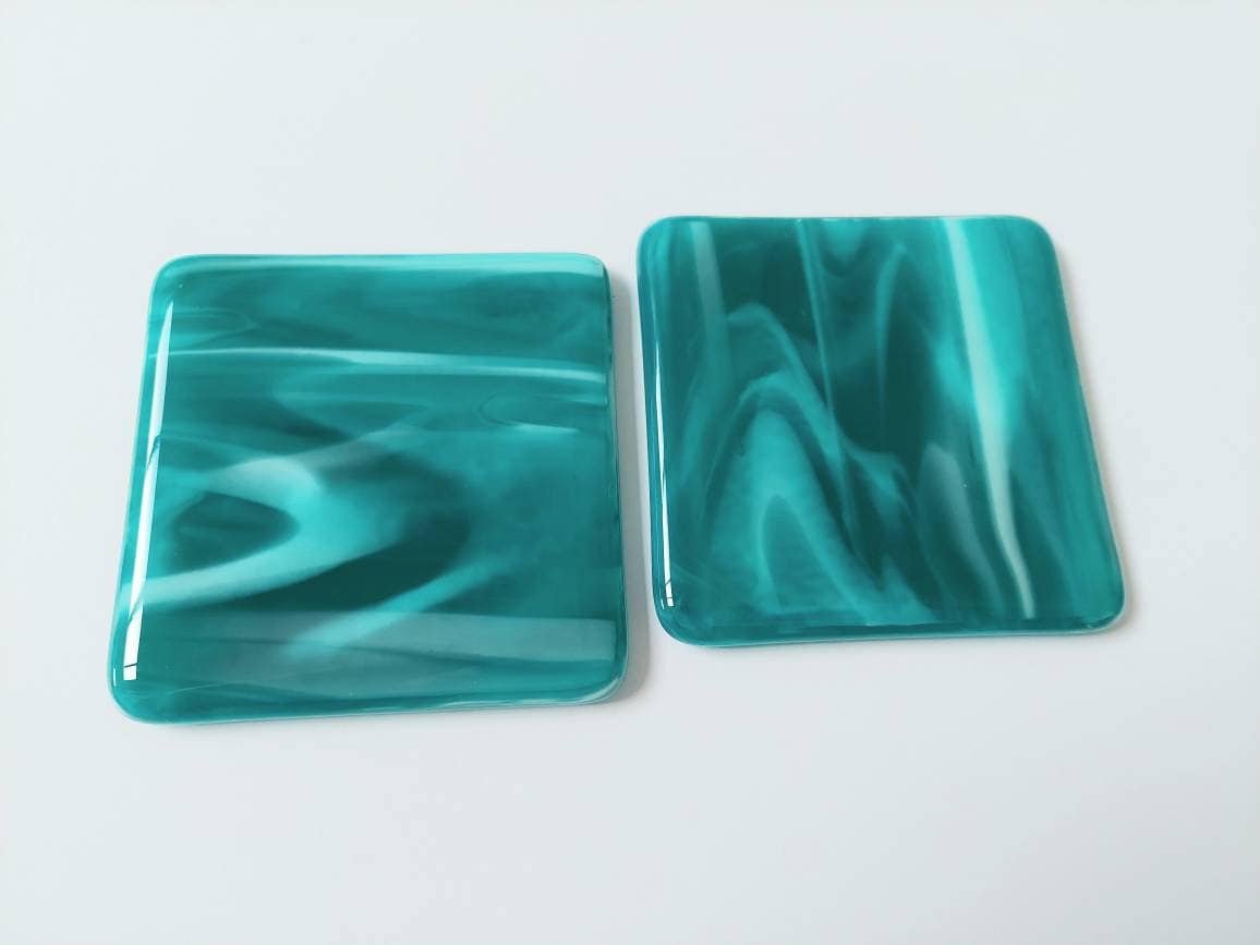 Teal Glass Art Coasters Handcrafted in the Lake District, Individual or Set of Fused Glass Coasters, Teal Home Decor, Practical Artisan Gift