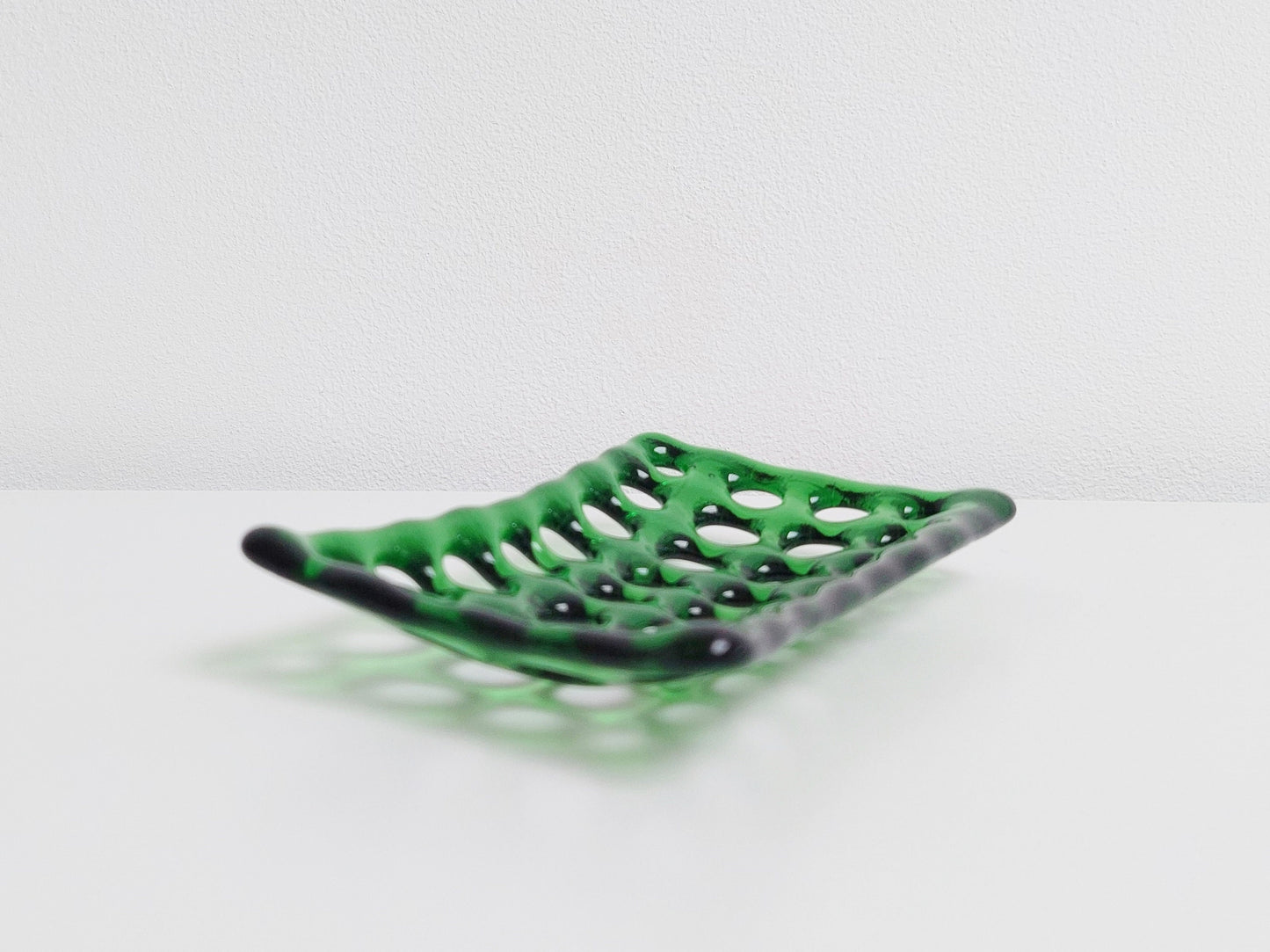 Rectangular Green Glass Soap Dish with Holes, Light Green Bathroom Decor