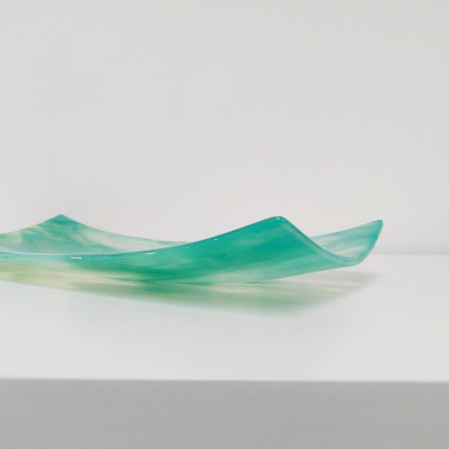 Rydal Water Glass Art Platter, Large Green and Teal Opaline Plate