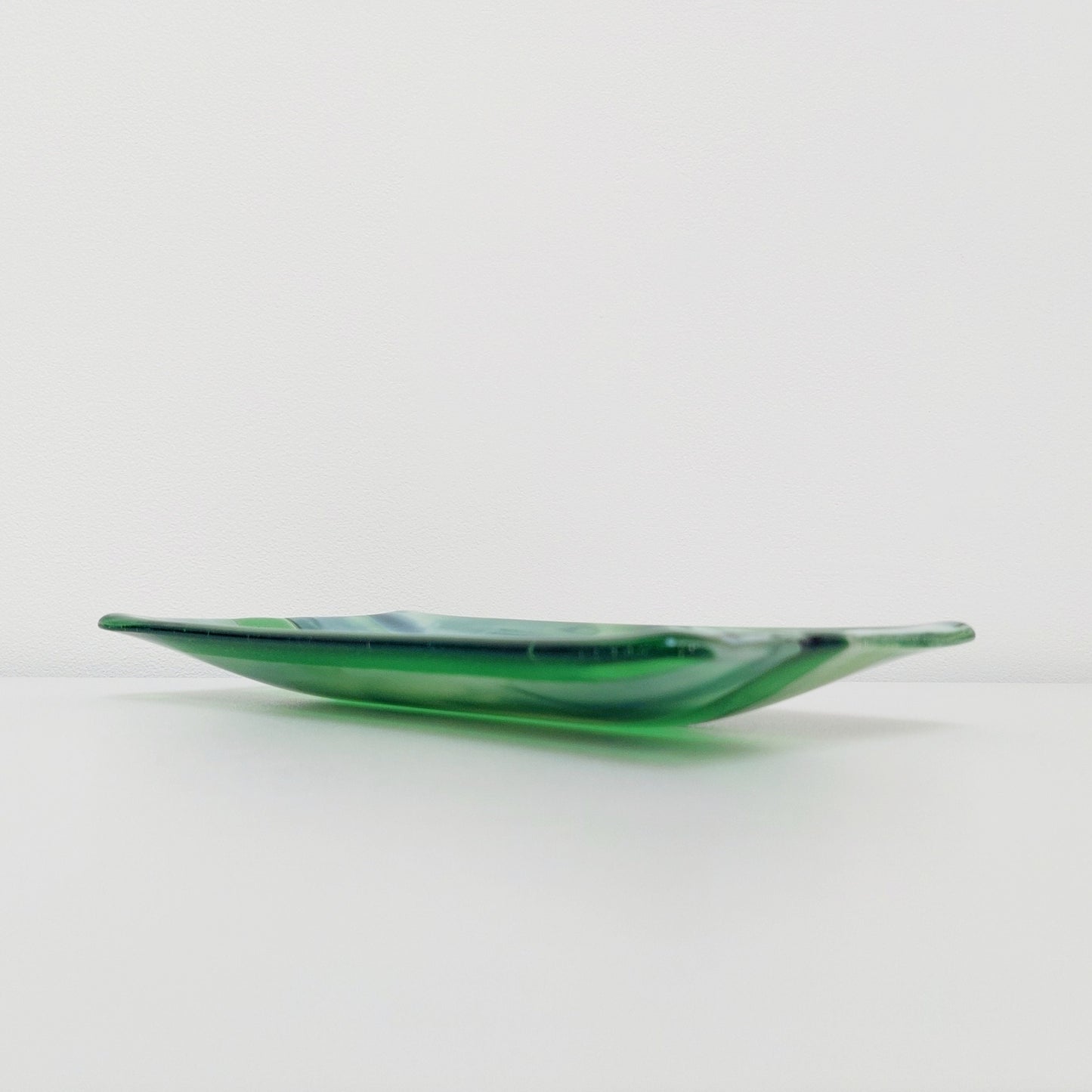 Spring in the Lakes Green Glass Art Plate, Handmade Fused Glass Decorative Tray