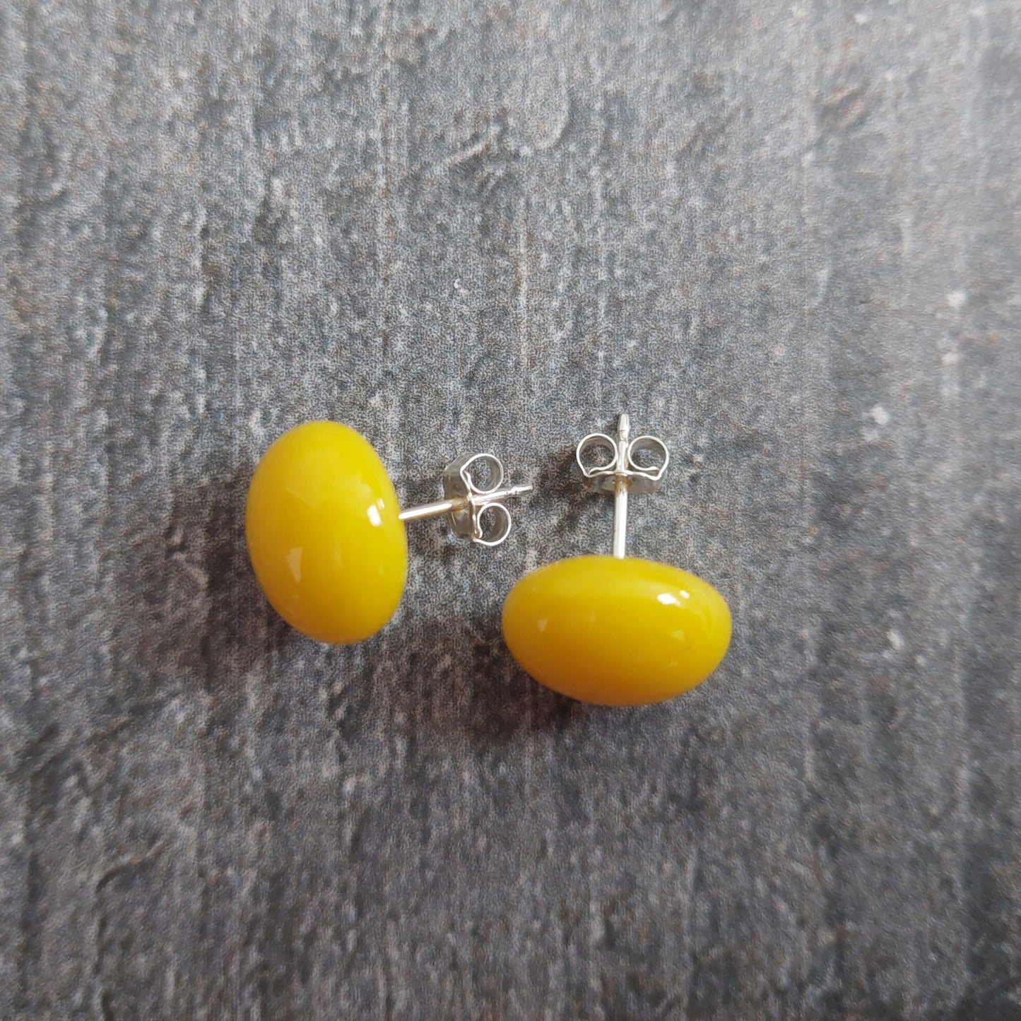Sunshine Yellow Glass Stud Earrings with Sterling Silver Posts and Butterfly Closures, Small Fused Glass Studs, Vibrant Yellow Earrings