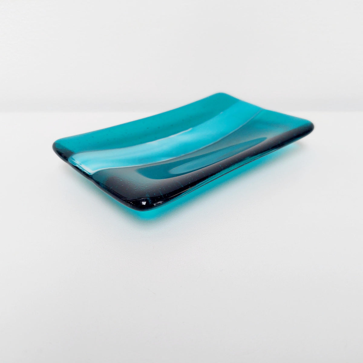 Teal Artisan Glass Soap Dish Handcrafted in the Lake District