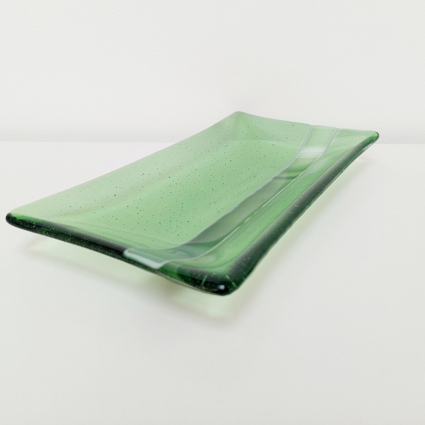 Fern Green Glass Art Plate, Handmade Pale Green Fused Glass Platter, Minimalist Coffee Table Trinket Dish, Natural Green Living Room Décor