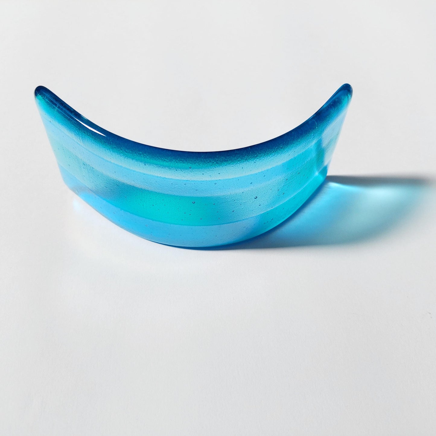 Aqua and Turquoise Glass Art Curve, Contemporary Handcrafted Fused Glass Bathroom Ornament, Turquoise Bathroom Décor, Windowsill Ornament