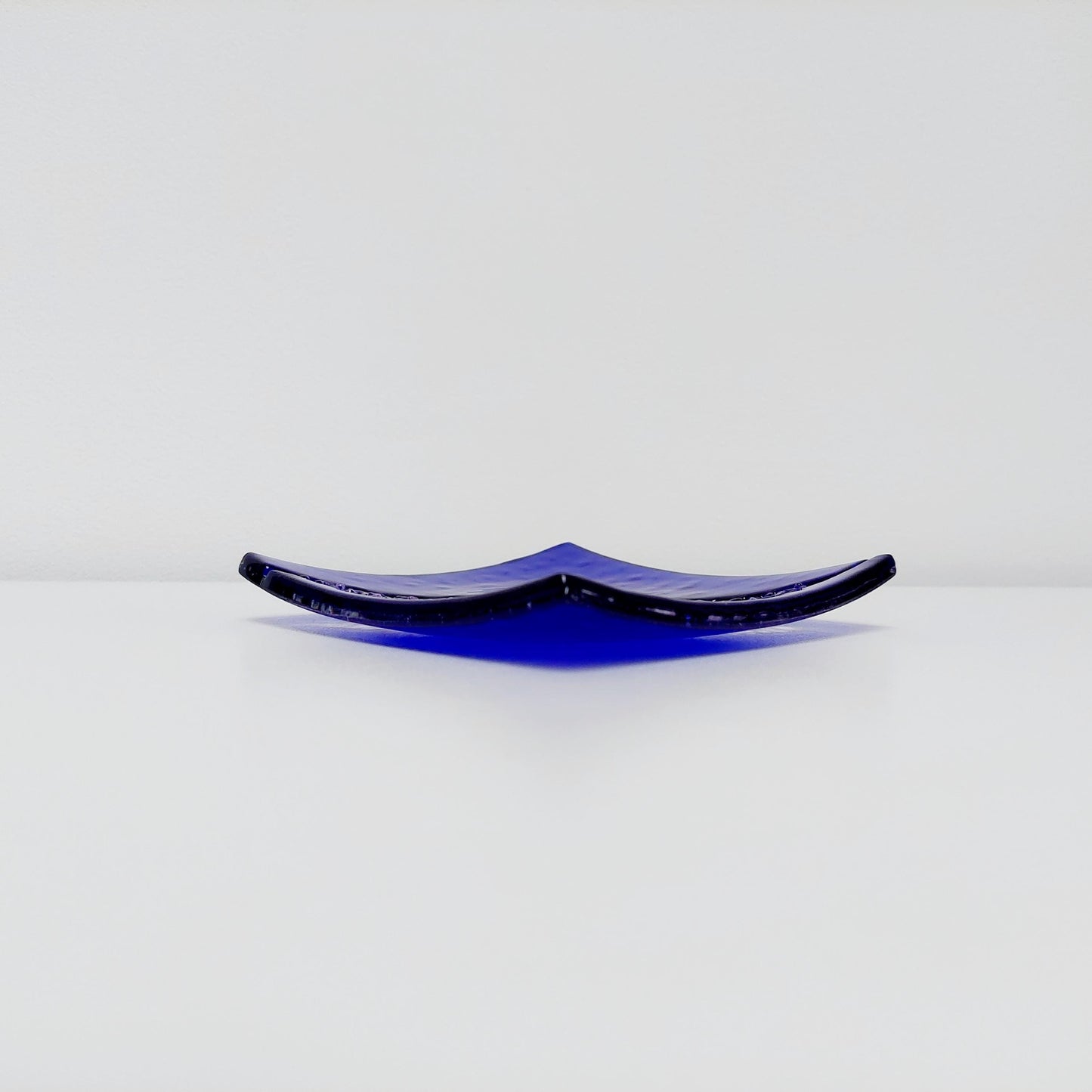 Cobalt and Lilac Glass Art Plate, Small Decorative Coffee Table Tray, Unusual Handmade Textured Glass Trinket Dish, Blue Living Room Décor