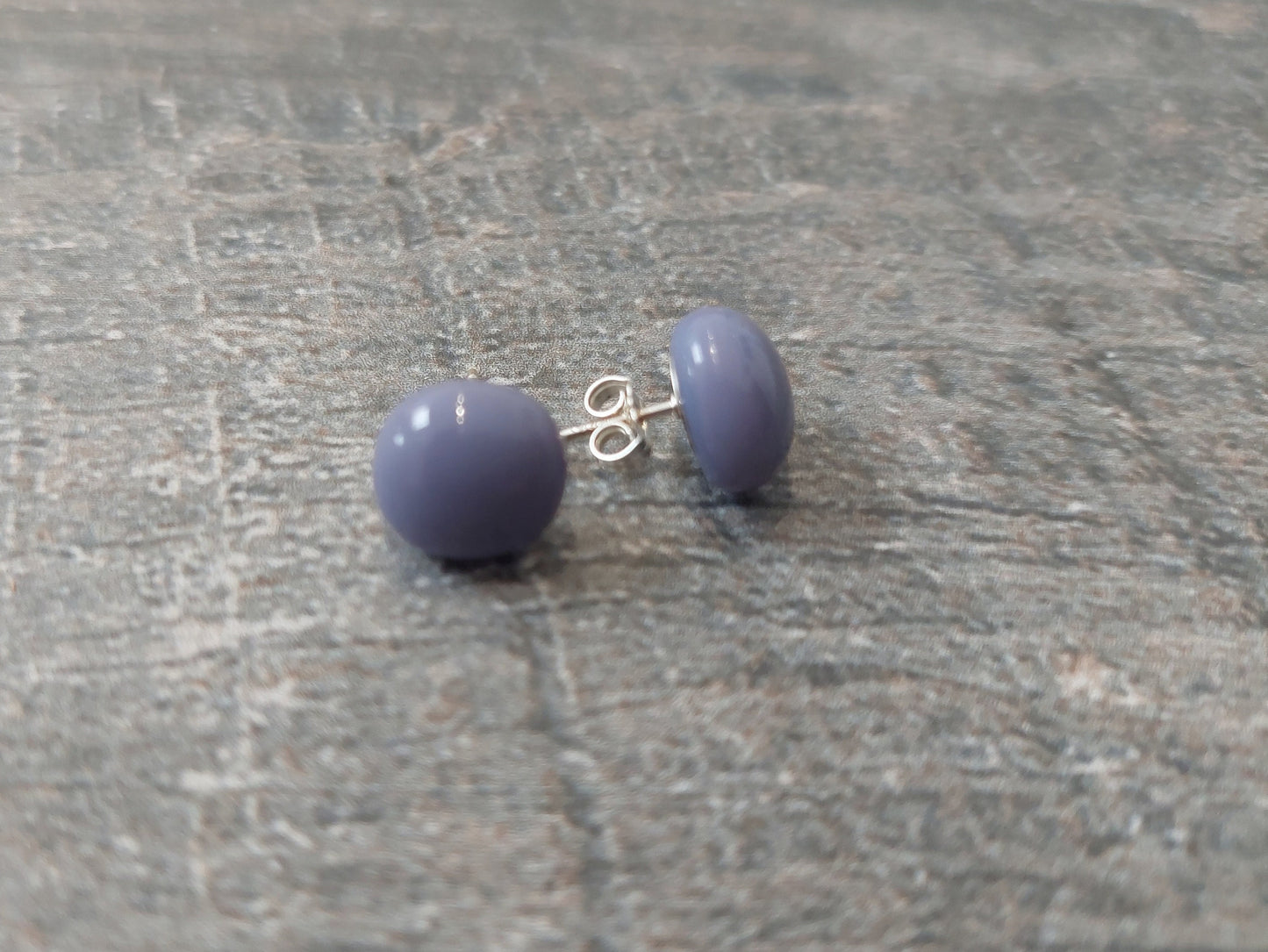 Lavender Fused Glass Studs, Handmade Opalescent Purple Glass Art Stud Earrings with Sterling Silver Posts and Butterflies, Artisan Earrings