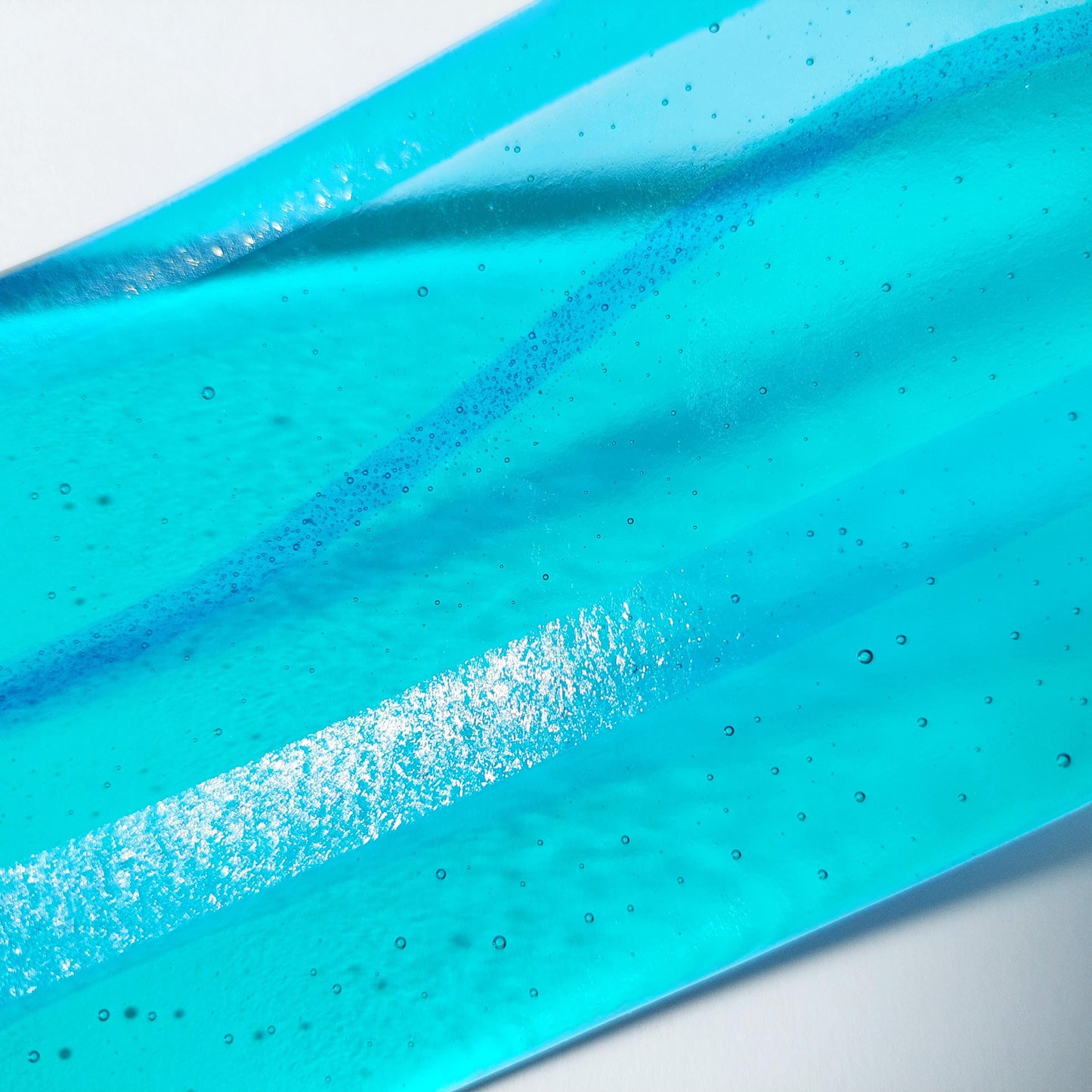 Aqua and Turquoise Glass Wave, Handcrafted Minimalist Fused Glass Art Ornament, Unusual Bathroom Shelf Ornament, Turquoise Bathroom Décor
