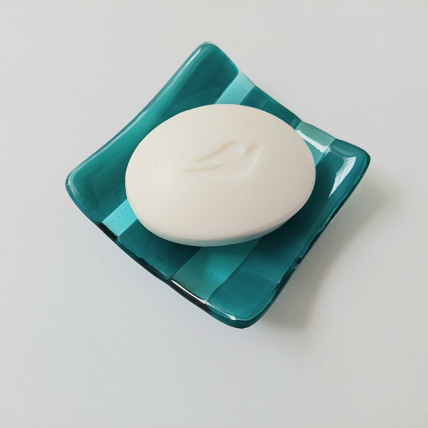 Teal and Aqua Trinket Dish, Fused Glass Art Jewellery Bowl