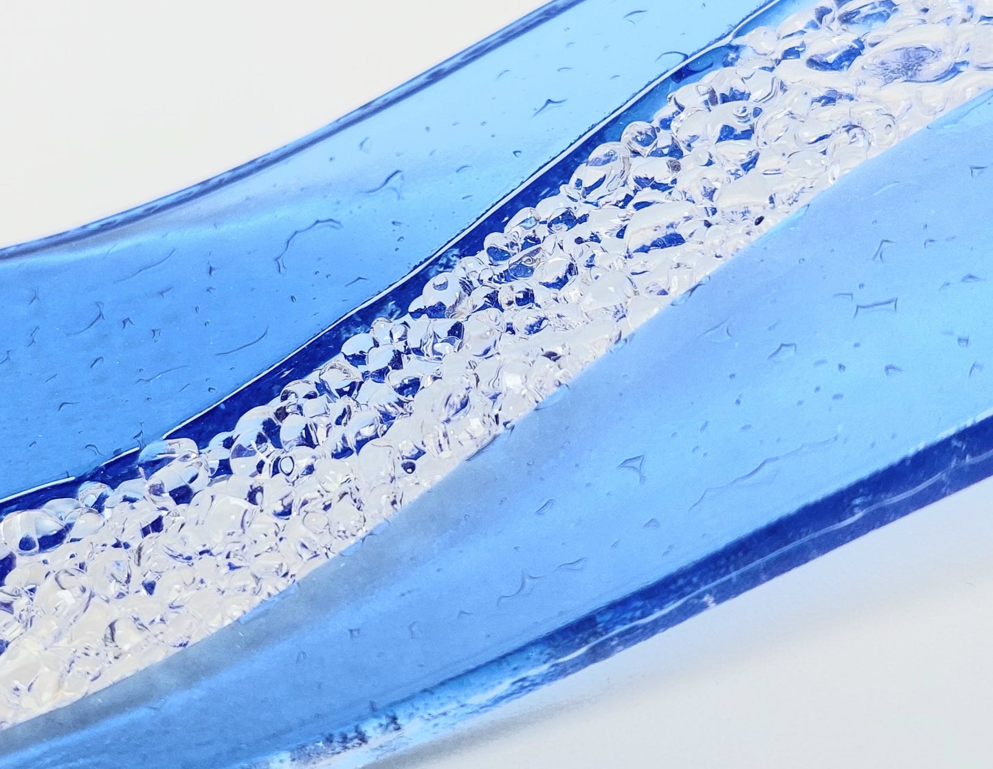 Sky Blue Glass Art Ornament, Handmade Light Blue and Crystal Clear Textured Glass Wave, Minimalist Blue Shelf Ornament, Blue Bathroom Décor