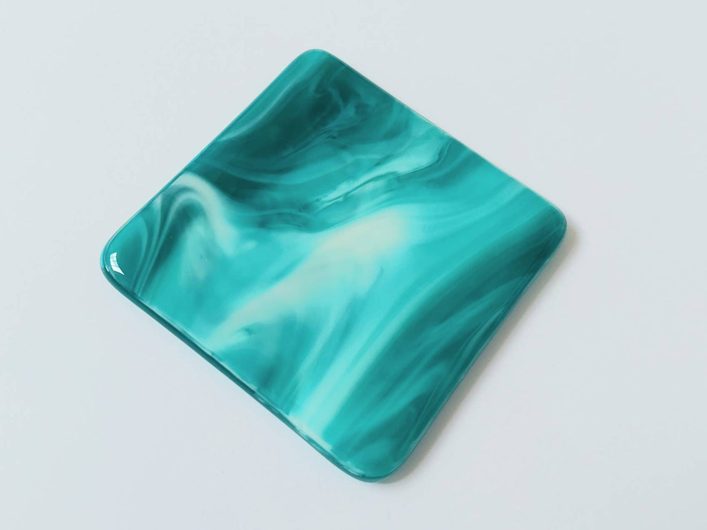 Teal Glass Art Coasters Handcrafted in the Lake District, Individual or Set of Fused Glass Coasters, Teal Home Decor, Practical Artisan Gift