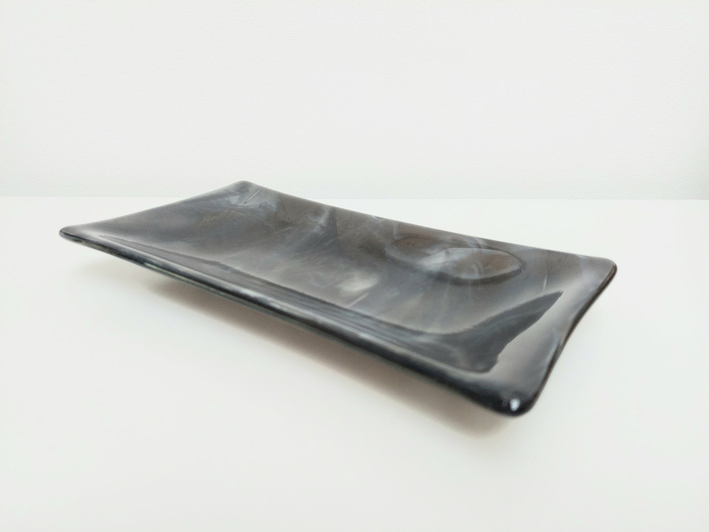 Stone Grey Glass Art Plate, Contemporary Handmade Grey Fused Glass Platter, Artisanal Decorative Coffee Table Tray, Grey Living Room Décor