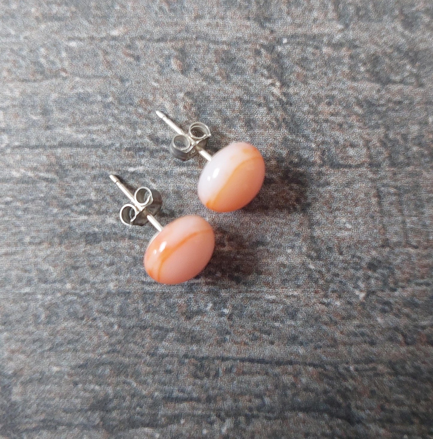 Pale Orange Glass Stud Earrings with Sterling Silver Posts and Butterflies, Minimalist Kiln Formed Glass Art Studs, Artisanal Orange Jewelry