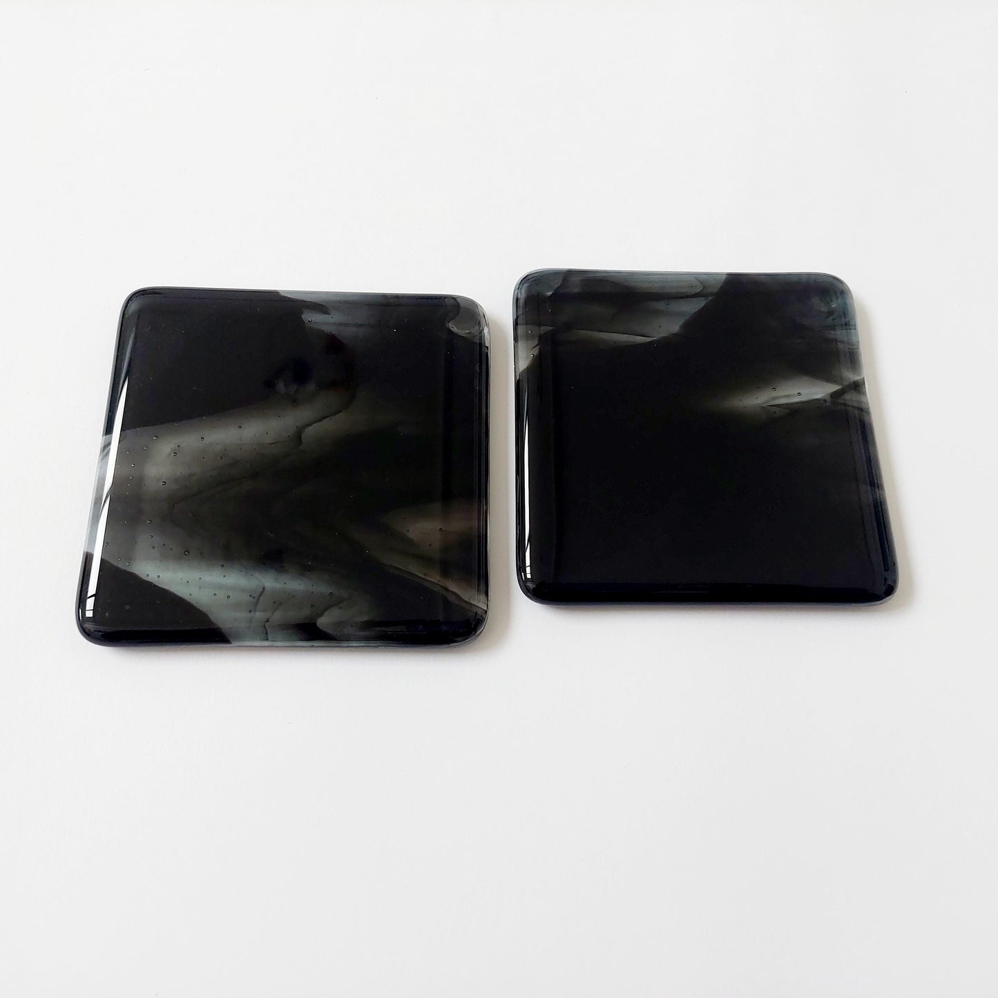 2 November in the Lakes Coasters, Set of Handmade Black and Crystal Clear Fused Glass Coasters, Abstract Coffee Table Mats, Monochrome Décor
