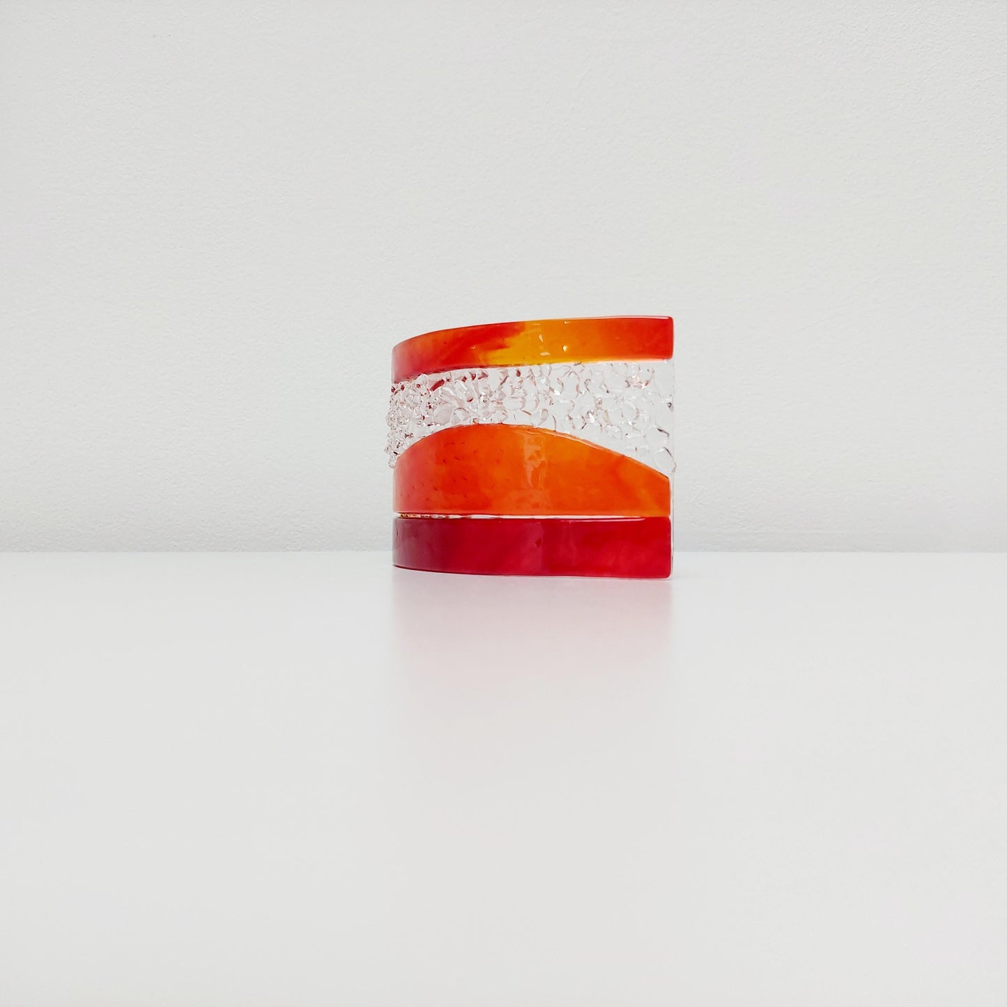 Sunset Glass Art Curve, Unusual Handcrafted Red and Orange Fused Glass Ornament, Red and Orange Living Room Décor, Freestanding Suncatcher