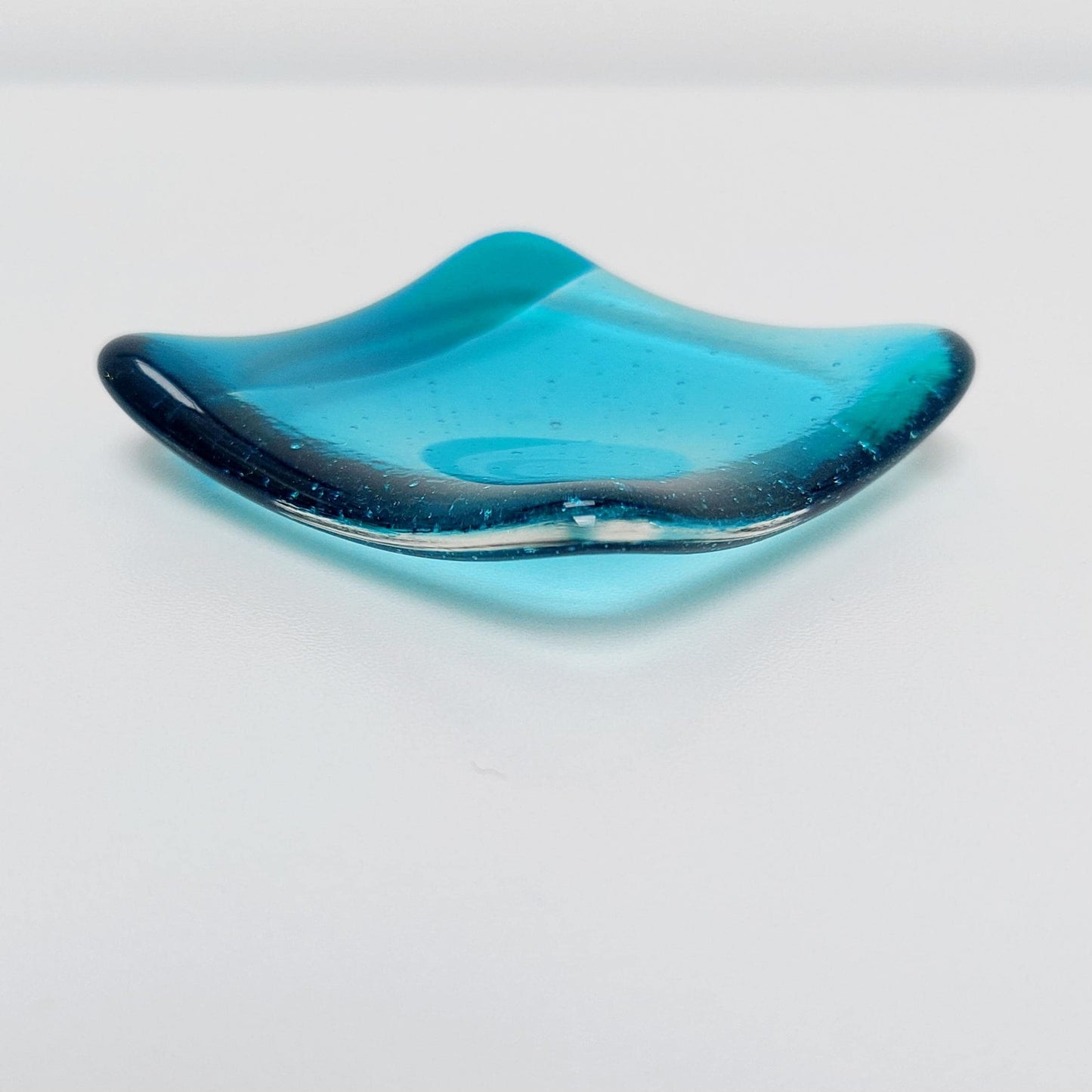 Minimalist Aqua Glass Ring Dish, Small Handcrafted Aqua and Teal Fused Glass Dish, Elegant Bedside Table Trinket Dish, Aqua Bedroom Décor