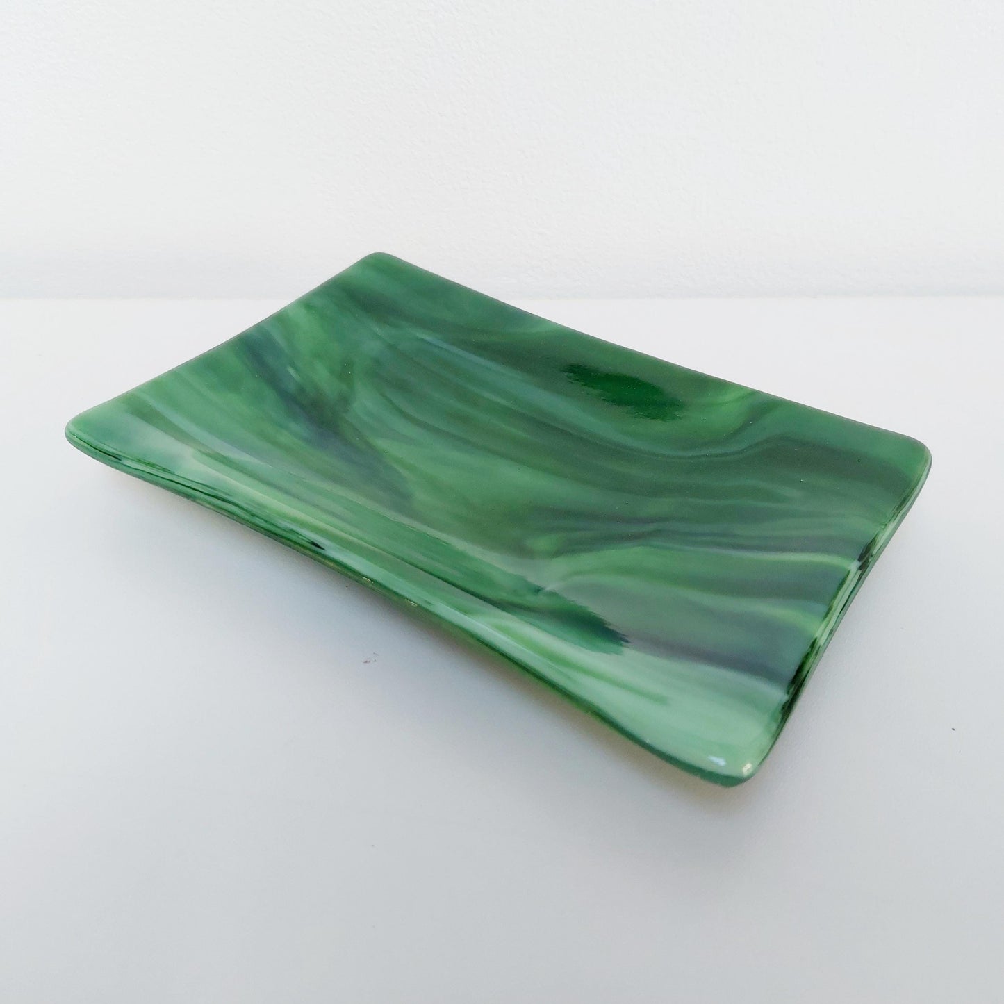 Spring in Grizedale Trinket Dish, Handcrafted Moss and Forest Green Fused Glass Art Coffee Table Plate, Natural Green Living Room Décor