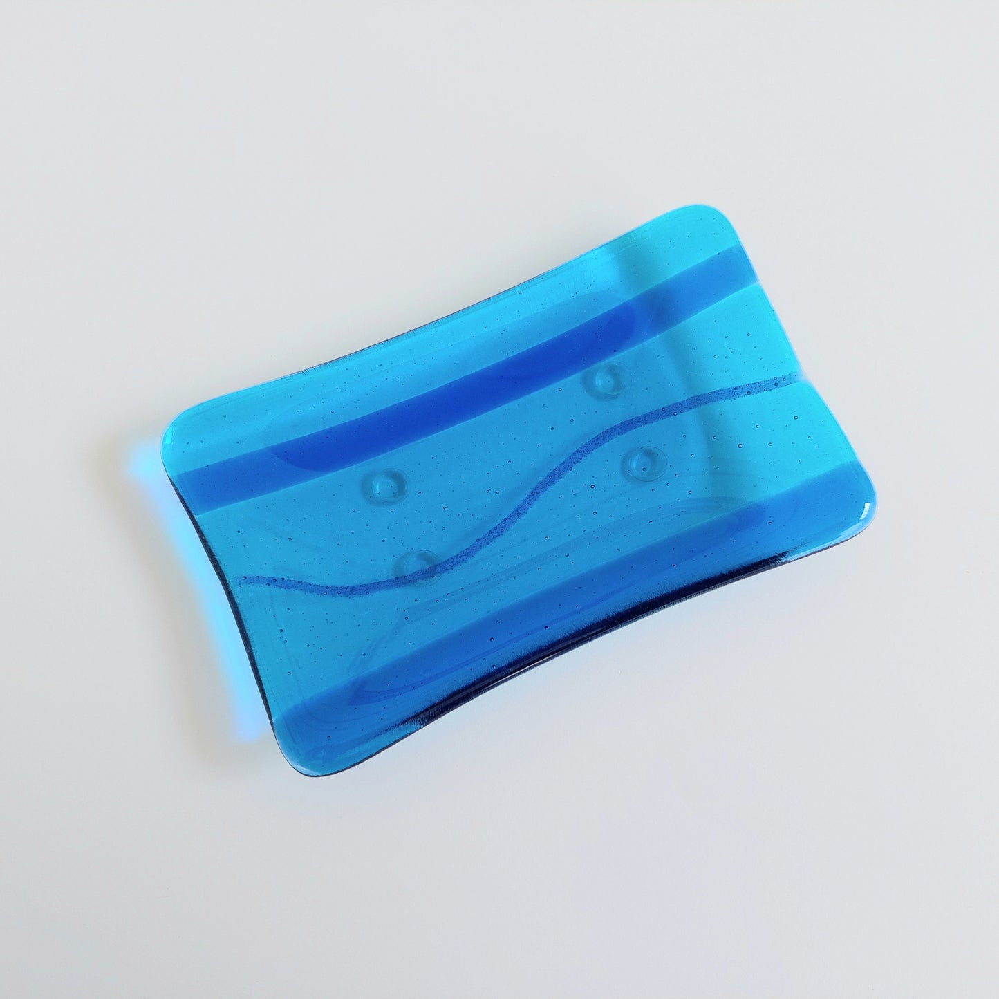 Turquoise and Royal Blue Glass Soap Dish Kiln Formed in the Lake District, Handcrafted Fused Glass Soap Tray, Turquoise Bathroom Décor