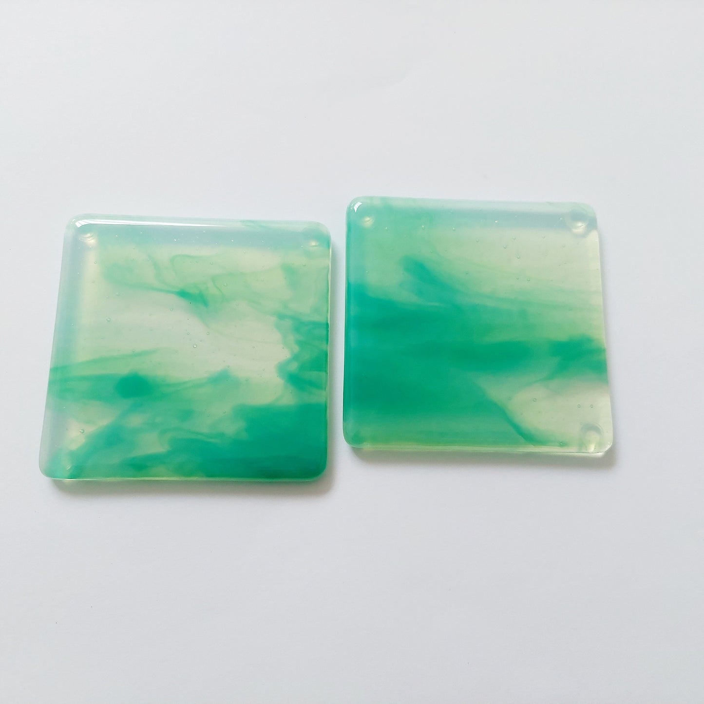 Rydal Water Glass Art Coasters, Unusual Handmade Green Fused Glass Coasters, Contemporary Coffee Table Mats, Natural Green Living Room Décor