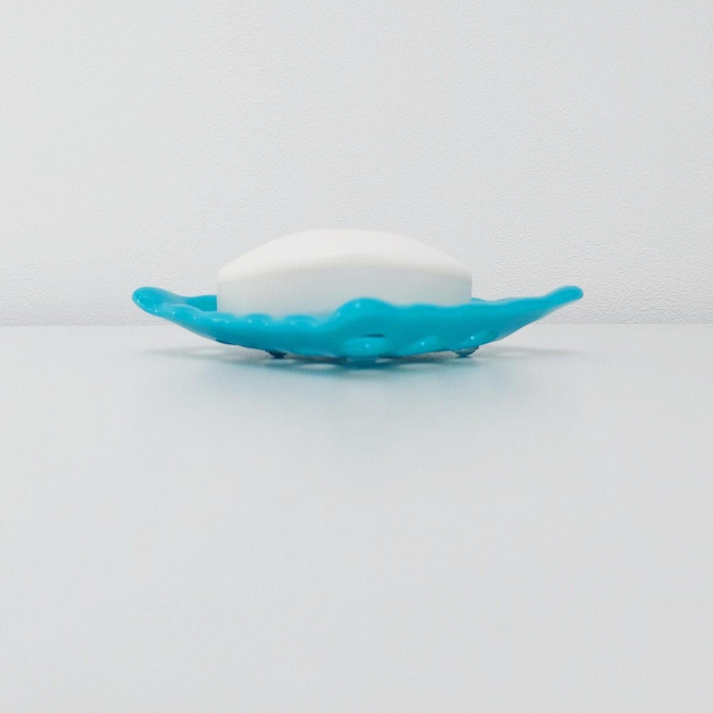 Pastel Turquoise Glass Soap Dish with Holes, Small Handcrafted Organic Fused Glass Art Tray, Unusual Candle Stand, Turquoise Bathroom Décor
