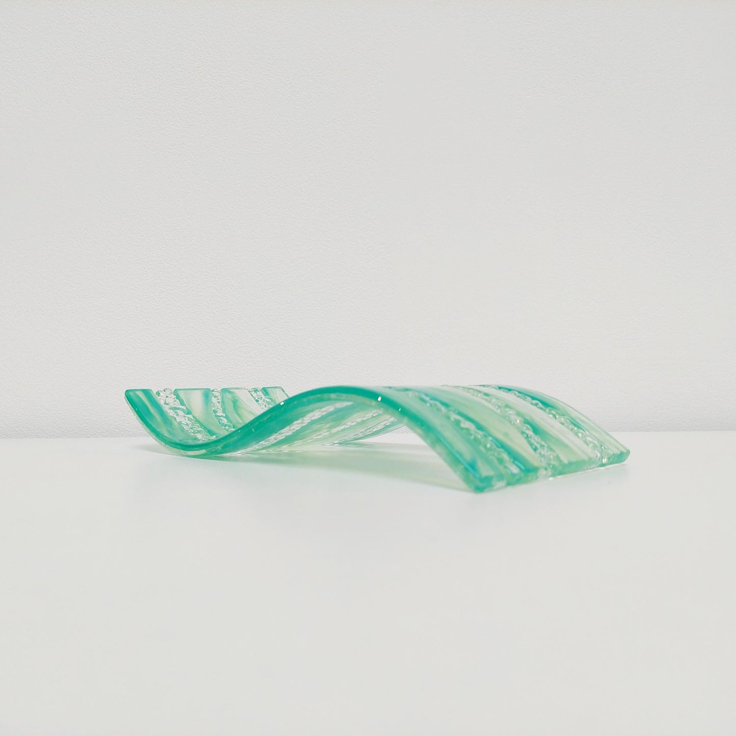 Rydal Water Glass Art Wave, Large Handmade Light Green Fused Glass Ornament, Unusual Mantlepiece Ornament, Natural Green Living Room Décor