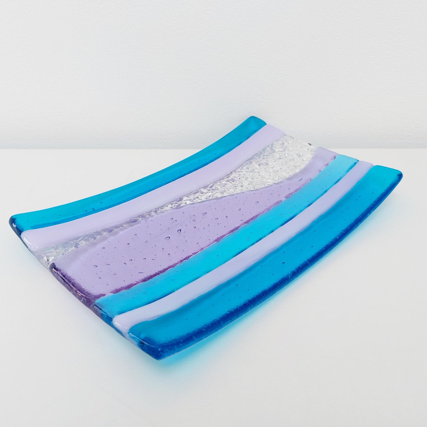 Lilac and Turquoise Decorative Plate, Artisanal Fused Glass Art Coffee Table Centrepiece, Beautiful Textured Decorative Tray, Lilac Décor