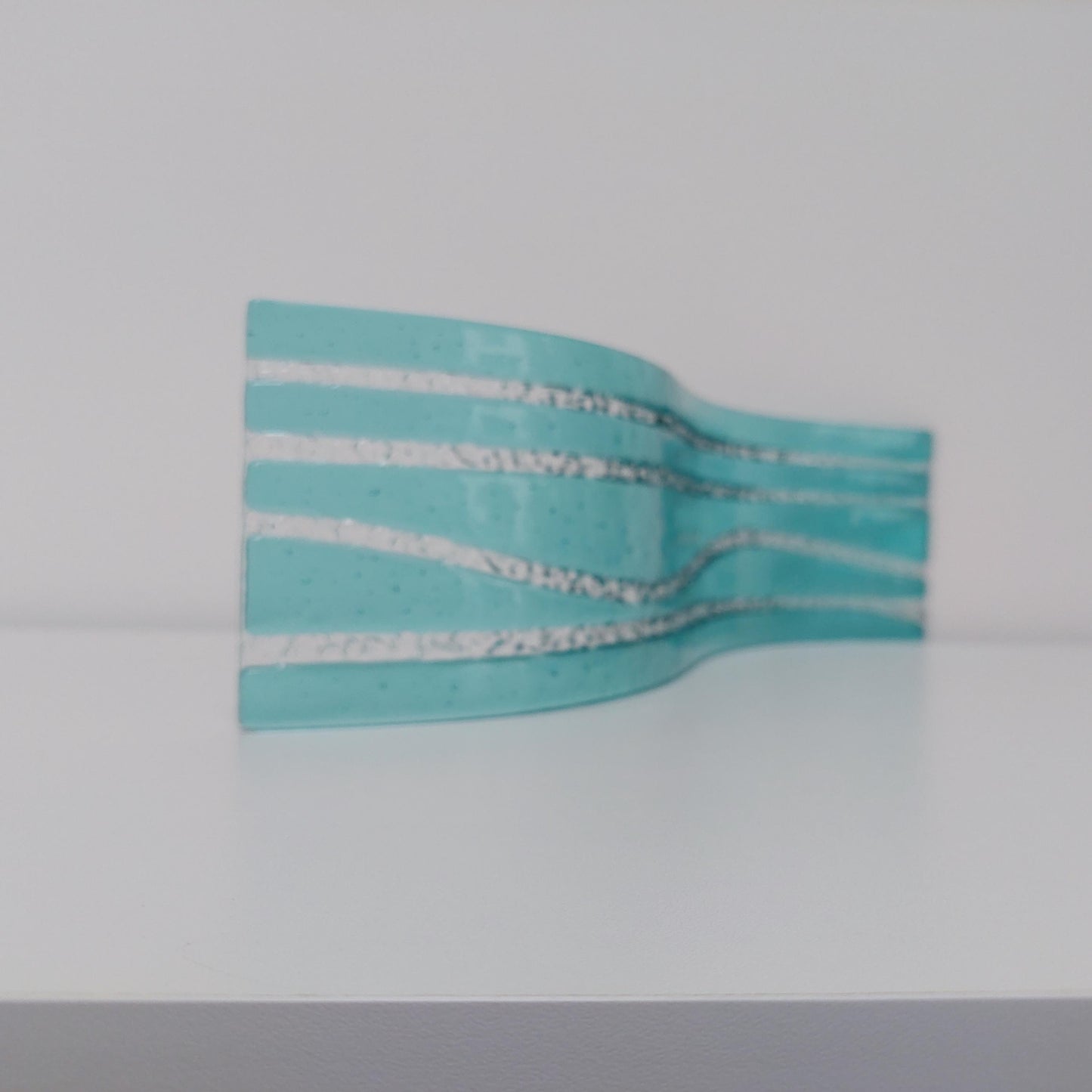 Large Abstract Aqua Glass Wave, Handmade Fused Glass Mantlepiece Ornament, Living Room Statement Piece, Aquamarine Décor, Beach House Décor