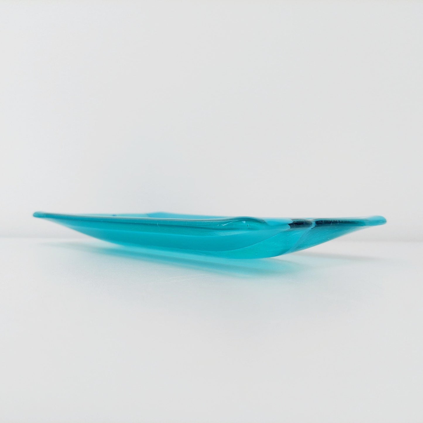 Aqua and Turquoise Glass Art Plate, Handmade Fused Glass Rectangular Platter, Contemporary Artisanal Coffee Table Trinket Dish, Aqua Décor