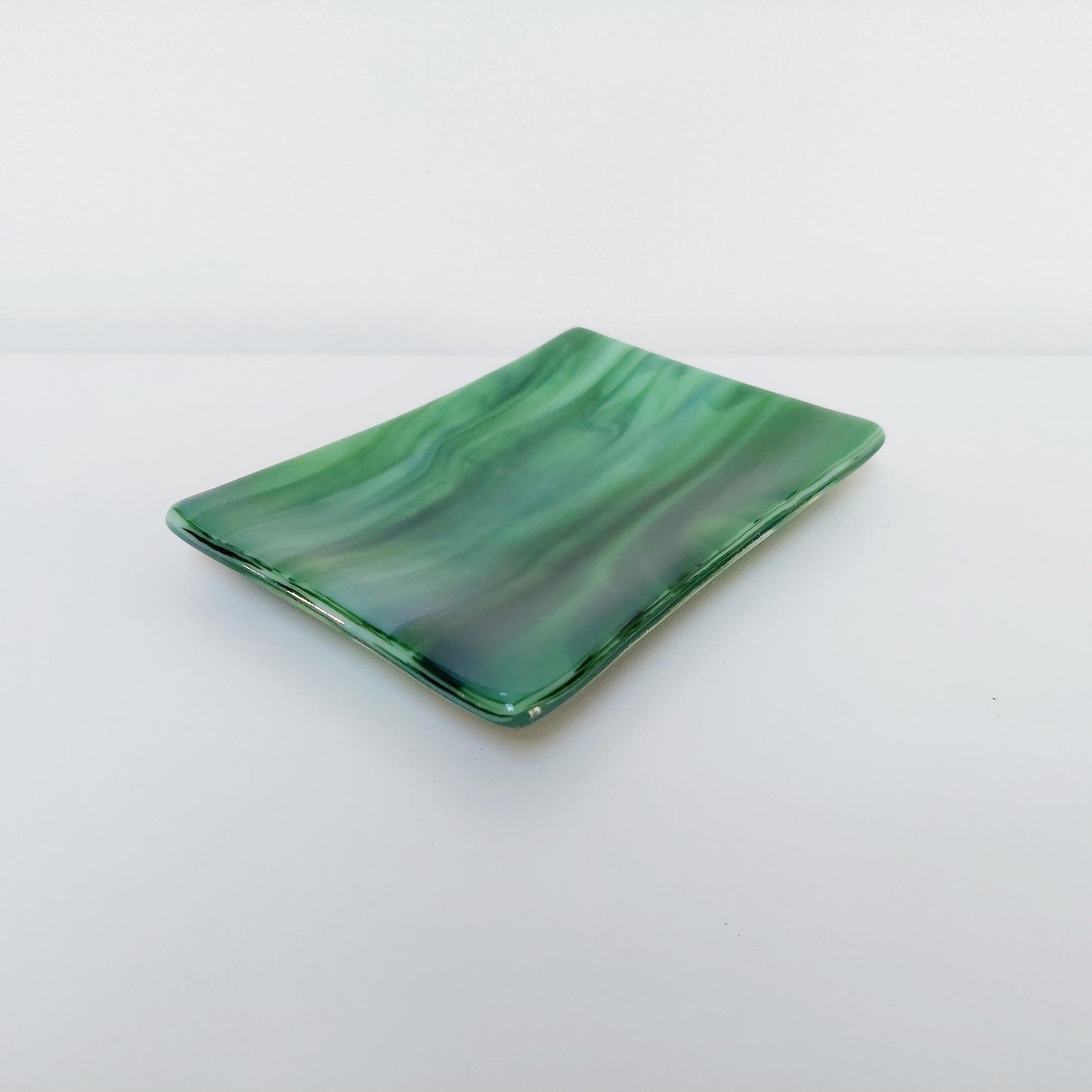 Spring in Grizedale Moss and Forest Green Fused Glass Trinket Dish, Handmade Opalescent Green Glass Soap Dish, Natural Green Bathroom Décor