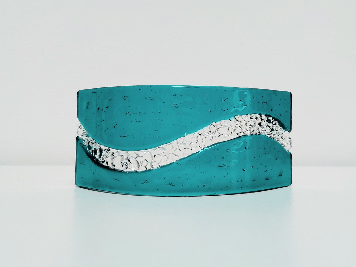 Abstract Teal Glass Art Curve, Handmade Fused Glass Ornament, Contemporary Home Decor, Freestanding Teal Glass Art Suncatcher, Candle Screen