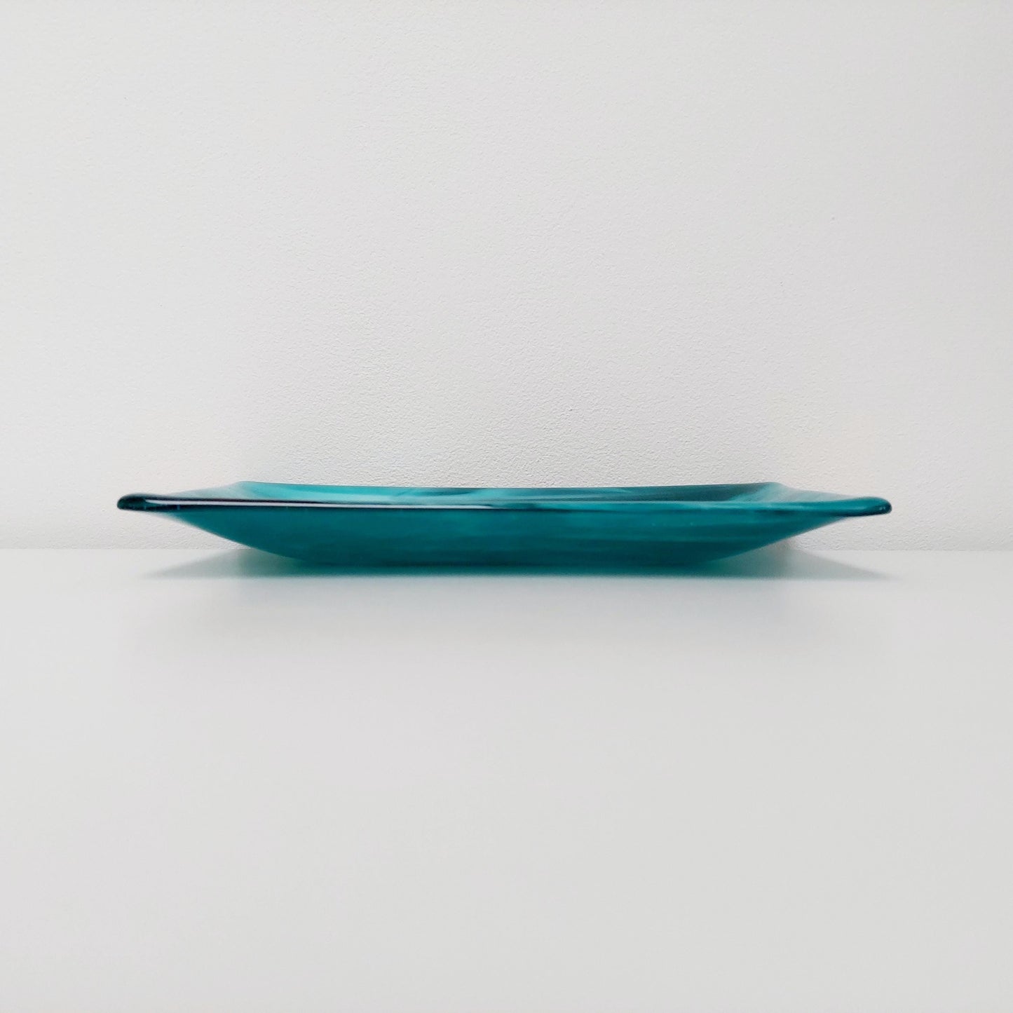 Handmade Teal Fused Glass Platter, Coffee Table Trinket Dish