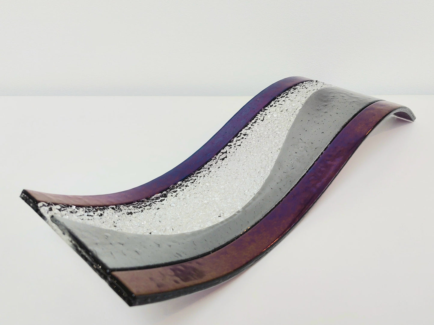 Large Silver Grey Glass Wave with Amethyst Accents