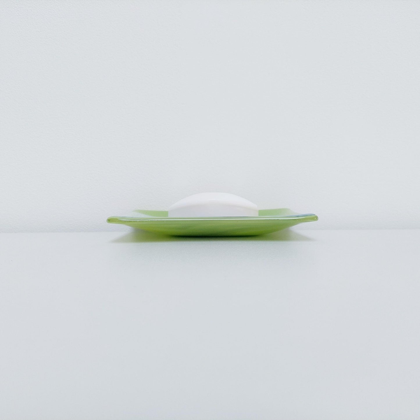 Lime Graffiti Glass Trinket Dish, Handcrafted Green Fused Glass Art Dish with an Abstract Royal Blue and White Design, Lime Green Décor