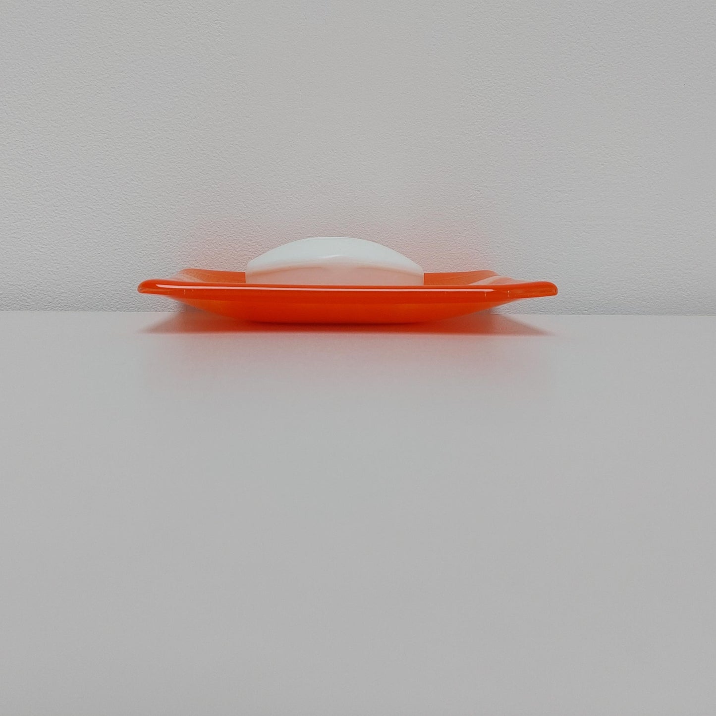 Artisanal Orange Glass Trinket Dish, Handmade Fused Glass Soap Tray, Orange Bathroom Décor, Contemporary Jewelry Tray, Orange Bedroom Décor