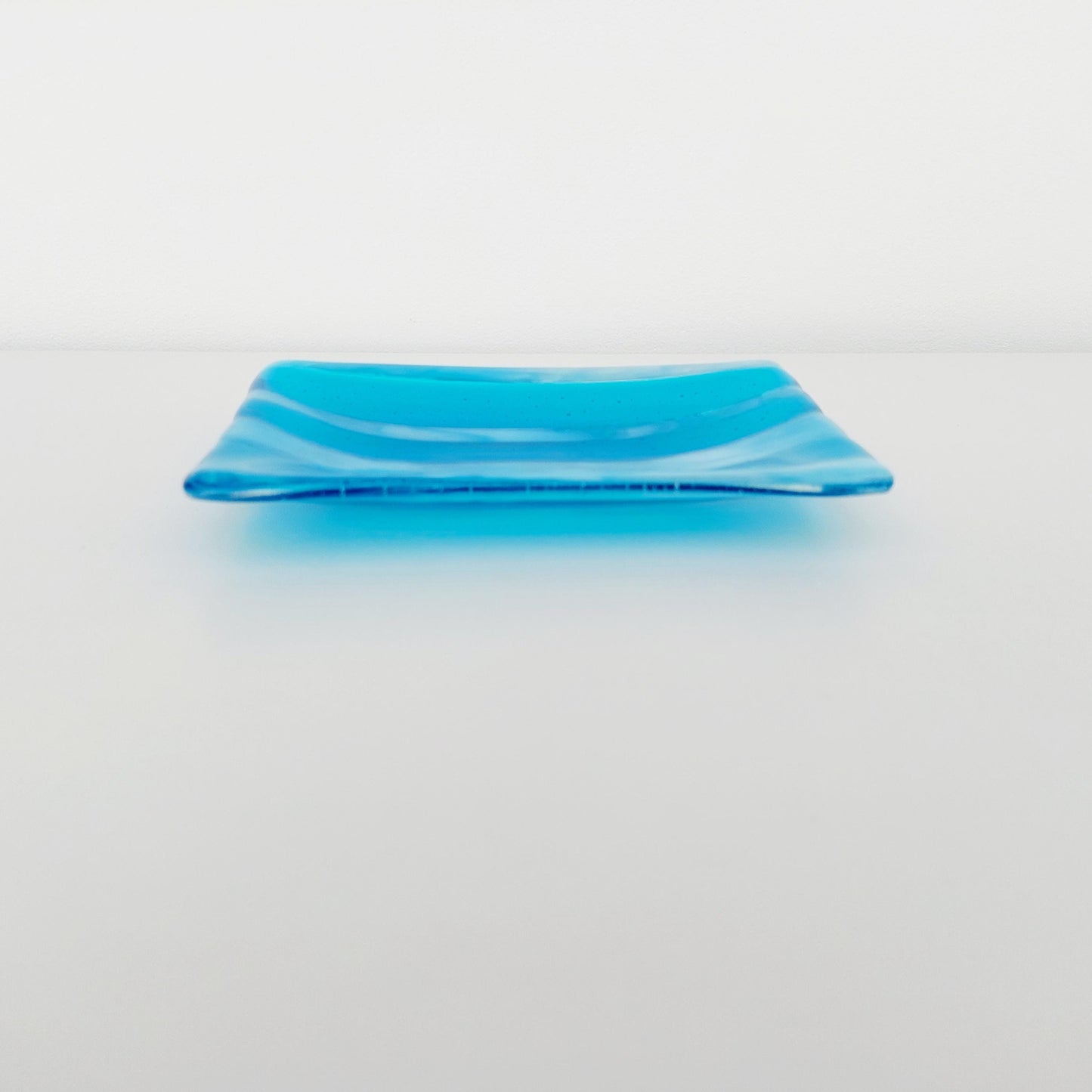 Winter in the Lakes Glass Art Trinket Dish, Contemporary Turquoise and White Fused Glass Coffee Table Plate, Turquoise Living Room Décor