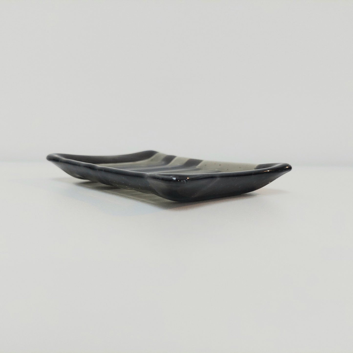 Handmade Grey Glass Soap Dish with Ridges