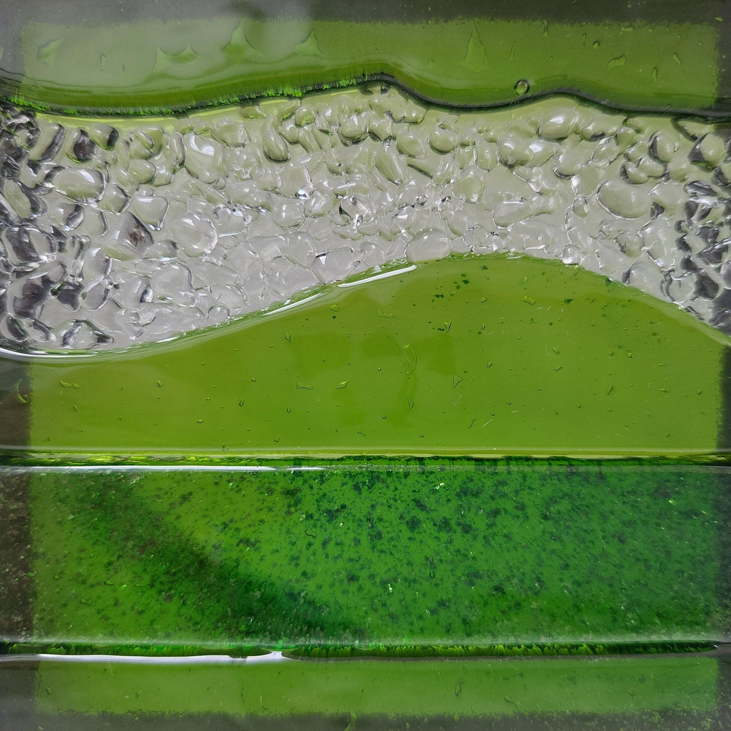 Artisan Green Glass Art Picture, Small Lime and Aventurine Green Fused Glass Framed Picture, Mantlepiece Picture, Green Living Room Décor