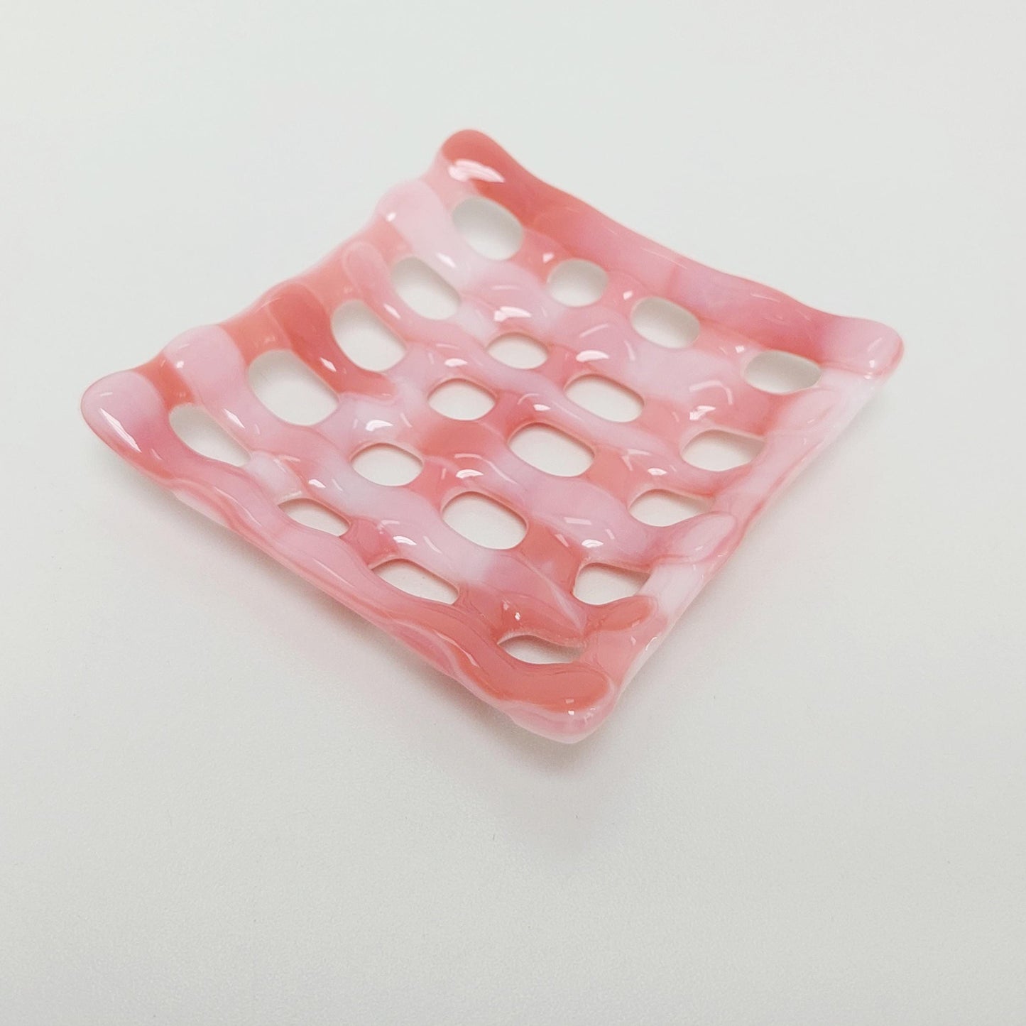 Rose Pink Glass Soap Dish with Holes, Organic Handmade Fused Glass Soap Tray, Unusual Glass Art Soap Dish, Sponge Tray, Pink Bathroom Décor
