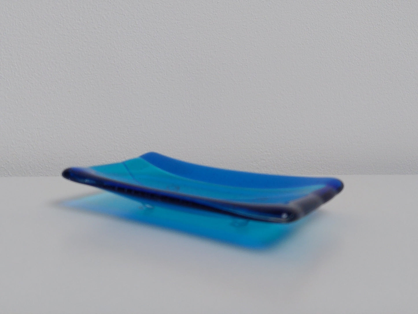 Turquoise and Royal Blue Glass Soap Dish Kiln Formed in the Lake District, Handcrafted Fused Glass Soap Tray, Turquoise Bathroom Décor