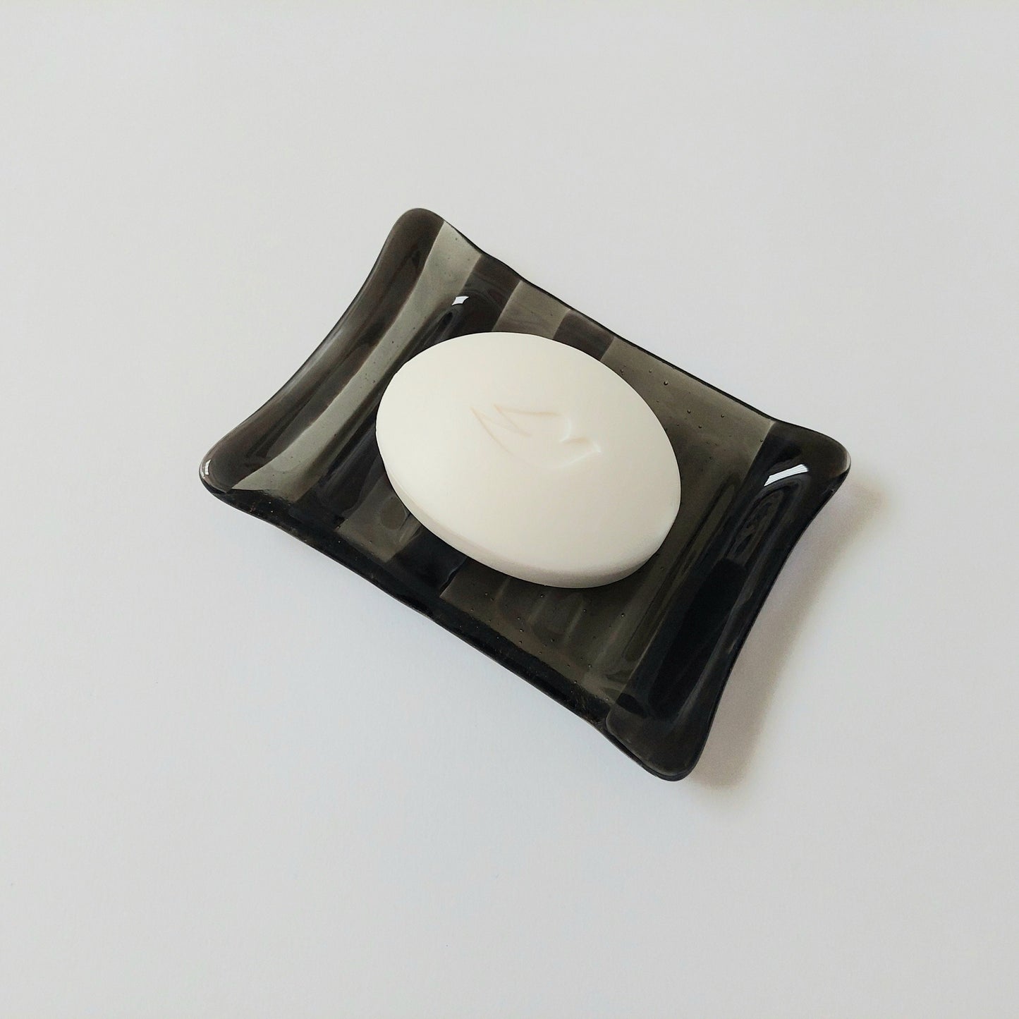 Handmade Grey Glass Soap Dish with Ridges