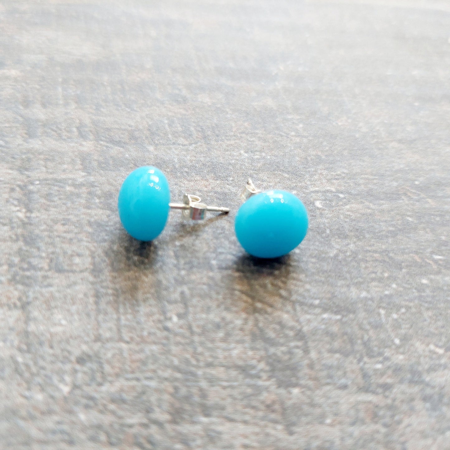 Turquoise Fused Glass Stud Earrings
