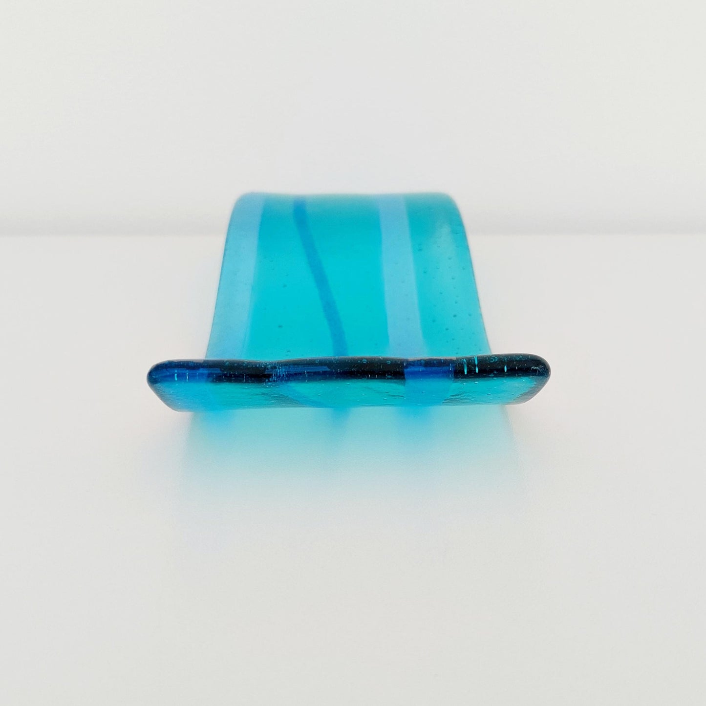 Aqua and Turquoise Glass Wave, Handcrafted Minimalist Fused Glass Art Ornament, Unusual Bathroom Shelf Ornament, Turquoise Bathroom Décor