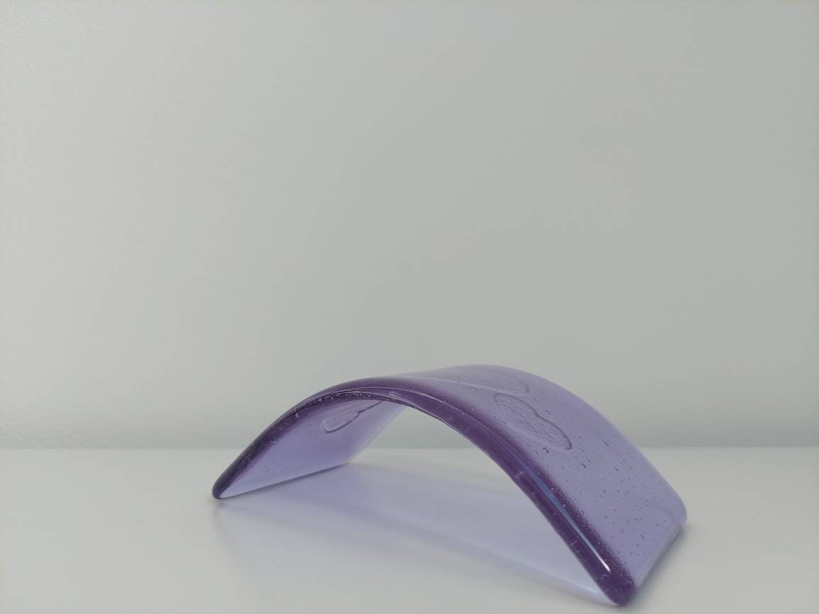 Lilac Glass Heart Ornament, Handmade Light Purple Fused Glass Curve with a Trio of Kiln Carved Hearts, Lilac Bedroom Décor, Gift for Her