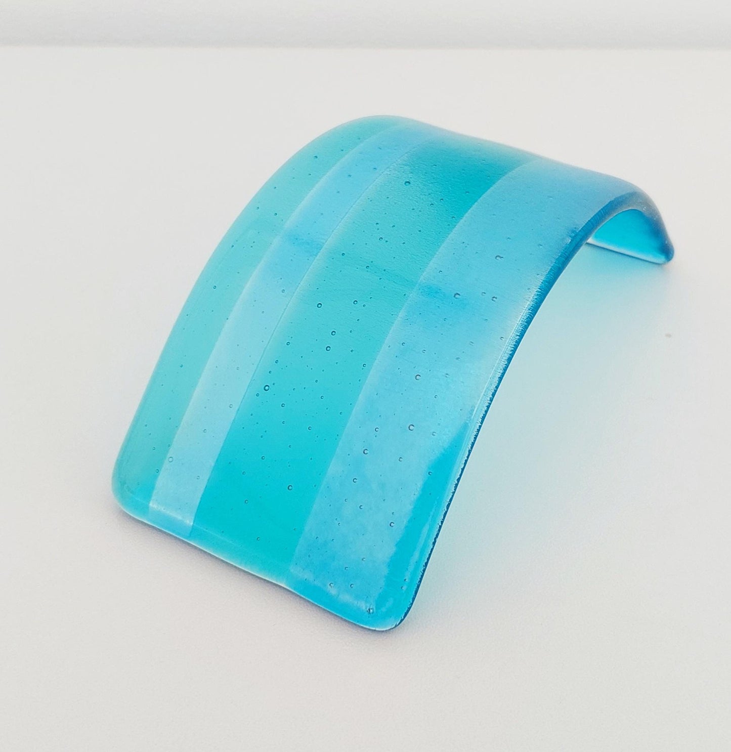 Aqua and Turquoise Glass Art Curve, Contemporary Handcrafted Fused Glass Bathroom Ornament, Turquoise Bathroom Décor, Windowsill Ornament